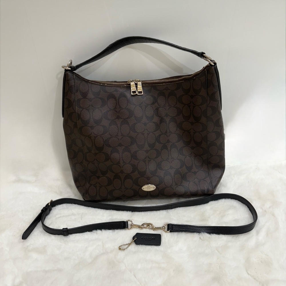 Coach Brown/Black Signature Canvas and Leather Celeste Hobo